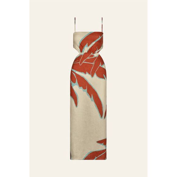 NEW JOHANNA ORTIZ tactile winds ankle midi dress in ecru rust blue - Picture 3 of 4